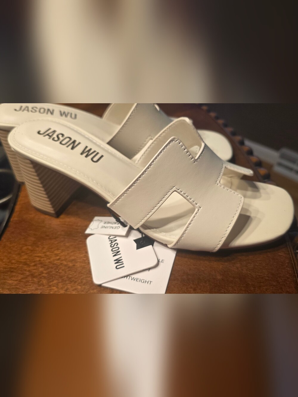 Jason Wu Cream Leather H‑Cut Slide Mules, NWT Women's Sz 7.5 - Picture 2 of 6